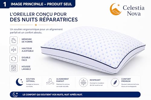 Celestia Nova Ergonomic Cervical Memory Foam Pillow – Adjustable Orthopaedic Pillow for Neck Pain and Neck Support – Double Sided Cool – Washable Cover – 60 x 50 cm