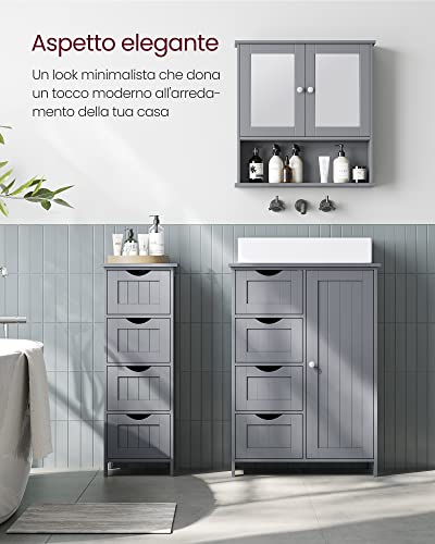 VASAGLE LHC041P36 Narrow Bathroom Cabinet Side Cabinet Chest of Drawers with 4 Drawers Cabinet Door Adjustable Shelf 30 x 55 x 82 cm Dove Grey