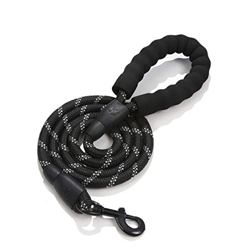 Rope Dog Lead, 5FT Training lead for Dogs, Durable Rope Twist Lead with Comfortable Padded Handle and High Reflective Threads for Small, Medium and Large Dogs (Black)