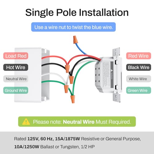 BN-LINK 7 Day Programmable in-Wall Timer Switch for Lights, Digital Light Switch Timer Indoor, Single Pole and 3 Way (Compatible with SPDT) Both Use, Neutral Wire Required, Blue Backlight, ETL Listed