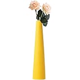 8.6inch Small Ceramic Bud Vase Tall Conic Flower Single Stem Vase Home Decorative Floral Centerpiece Bottle for Wedding Home Office Decor(Yellow)