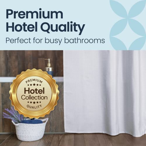 LiBa Waffle Weave Fabric White Shower Curtain, 72” W x 84” H Water