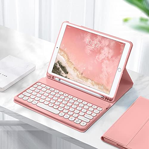 Disonbeir Keyboard Case for iPad 9th Generation 10.2" 8th 7th Gen, Air 3rd Gen, iPad Pro 10.5" Cute Round Key Removable BT Color Keyboard Cover with Pencil Holder (Pink) — image 1