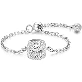 OIDIMS Cubic Zirconia Link Chain Statement Ring with Dangle Beaded Ball S925 Sterling Silver Adjustable Band Birthstone Stacking Promise Rings Tassel Dangling Fashion Jewelry for Women