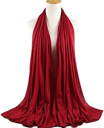 Plain Maxi Jersey Glitter Sparkle Shine Hijab Women's Scarf Headwrap Shawl Large Size (RED)