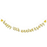 XIAOLUOLY Gold Glitter Happy 45th Anniversary Banner,Pre-Strung,Party Decorations Bunting Sign Backdrops,Happy 45th Anniversary