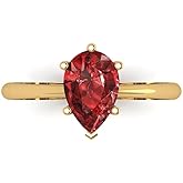 Clara Pucci 14K Solid Yellow Gold 1.5 ctw Garnet Solitaire Ring for Women | Anniversary, Birthday Gift | 9x6mm Pear Cut