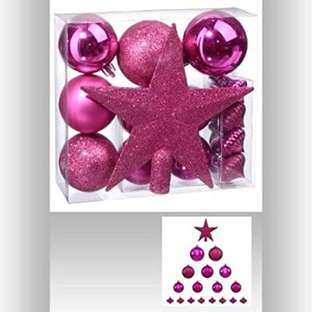Ac Déco Kit 18 Décorations De Sapin Boule Et Cimier Rose Fuschia