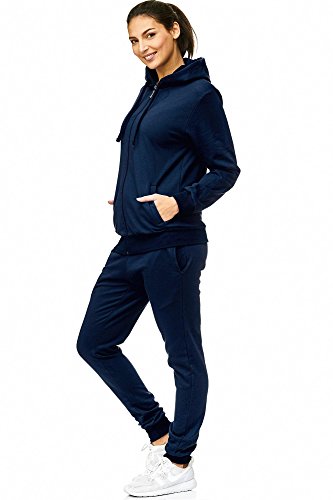 Violento-Damen-Jogging-Anzug-Baumwolle-Trainings-Jacke-mit-Reiverschluss-Hose-mit-Tunnelzug-und-Zugband-Uni-586-S-3XL