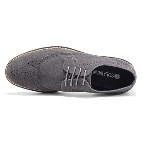 Men's Suede Oxfords Dress Shoes Lace-Up Wingtip Brogue Oxford Shoe Zapatos de Hombre Grey 10.5