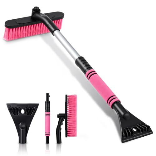 Ceenna 32" Extendable Snow Brush and Ice Scraper for Car Windshield, Pink