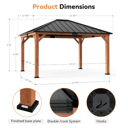 Modern Shade 12x14 Cedar Wood Gazebo with Galvanized Steel Roof, Curtains & Mosquito Net image 26