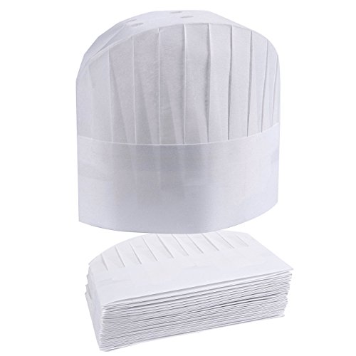 Chef Hats - 24-Pack Disposable White Paper Chef Toques, Chef Supplies, Adjustable Professional Kitchen Chef Caps for Baking, Culinary Hygiene, Cooking Safety, 23-24.4 Inches in Circumference