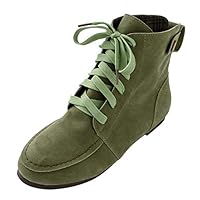 Women Ankle Boots Flat Fashion Suede Lace-Up Martin Combat Boots Green 9