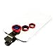 Red Universal Clip-on 180 degree 3 in 1 Fisheye+Wide Angle+Macro Camera Lens Kit for iPhone 5 5S 4 4S 6 Samsung Galaxy S5/S4/S3 Note 4/3/2 HTC Blackberry Bold Touch, Sony Xperia, Motorola Droid