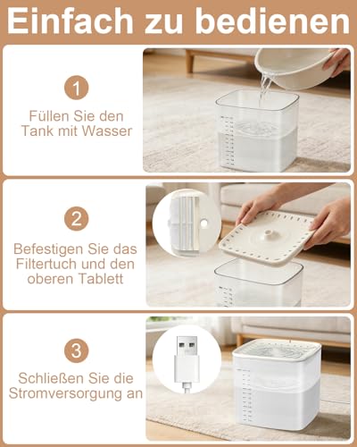 Drinking Fountain for Cat, 3 L Cat Fountain, Quiet Water Pump, Cat Drinking Fountain, Transparent Water Tank with Water Level Indicator, Water Fountain for Cats, Easy to Clean, Includes 2 Filter