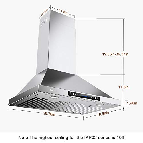 IKTCH 30inch Wall Mount Range Hood 900 CFM Ducted/Ductless Convertible