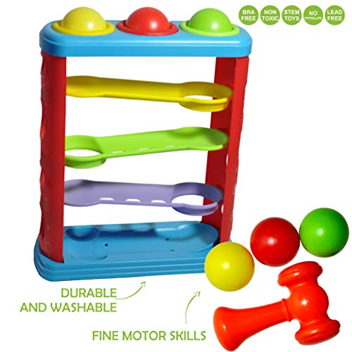 Pound a Ball Toy for Toddlers with 6 Bonus Stacking Cups, Hammer and Ball Pounding Montessori Toys for Babies, Fun Learning Developmental Toys for 1, 2, 3-Year-Olds, Best Toddler Boy and Girl Gifts - Thumbnail 4