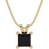Clara Pucci 14K Yellow Gold Plated Solitaire 18" Box-Chain Necklace - Sterling Silver 2.5ct Princess Cut Onyx Pendant
