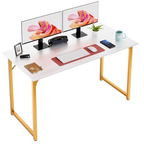 PayLessHere | 47 Inch Computer Desk | White Gold | Office Desk with Metal Frame…