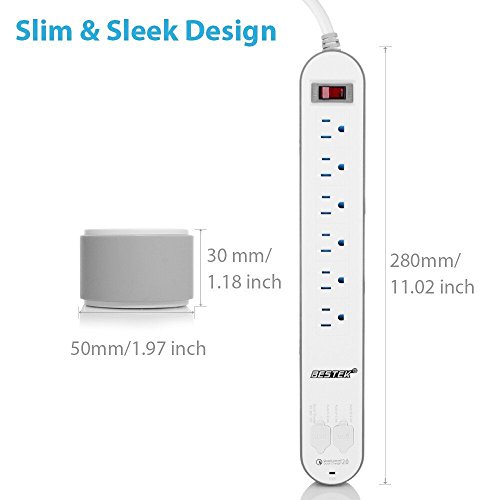 image for [Quick Charge 2.0] BESTEK 6-Outlet Surge Protector Power Strip with 4 