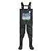 LONECONE Kids' Fishing Waders, Boot Foot Chest Waders in Warm Camo Neoprene or Breathable Poly-Nylon, Grey w/Trout Print, 10/11