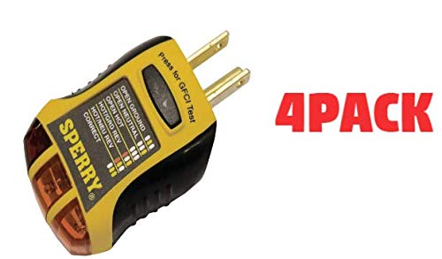 Sperry Instruments GFI6302 GFCI Outlet/Receptacle Tester, Standard 120V AC Outlets, 7 Visual Indication/Wiring Legend, Home & Professional Use, Yellow & Black (Black pack of 4)