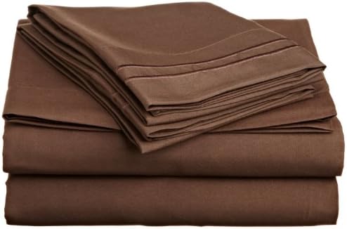Lamma Loe's Silky Soft Luxurious Supreme Microfiber 4-Piece Sheet Set with Embroidered Pillow Cases, King, Chocolate Brown