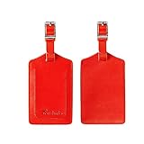 Travelambo Genuine Leather Luggage Bag Tags (red 2 pcs set)