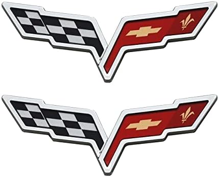 Pair Set C6 Corvette Emblem 2005-2013 Front Hood Rear Crossed Flags