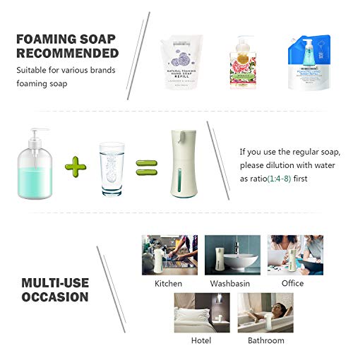 HuaQi Automatic Foaming Soap Dispenser 16oz/450ml Infrared Motion Sensor Premium Touchless Battery Operated Electric Automatic Foam Soap Dispenser for Bathroom Kitchen Office Hotel (Beige, 16oz/450ml)