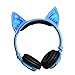 Cat Ear Headphones, DICEKOO Wireless Bluetooth Headset Flashing Glowing Cosplay Fancy LED Light USB Charger Earphone for iPhone 7/6s/iPad/Fire 7,Android Phone, Macbook (Blue)