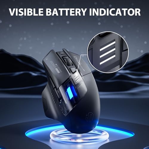 INPHIC A9 Explorer Bluetooth Mouse, Dual-Mode Bluetooth 5.0/2.4G wireless Mouse rechargeable, 2400 DPI, RGB breathing light, visible battery indicator, cordless mouse for Laptop/PC/Computer