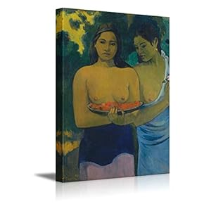 "Two Tahitian Women by by Paul Gauguin - French Post-Impressionist - Canvas Art Home Art - 12x18 inches