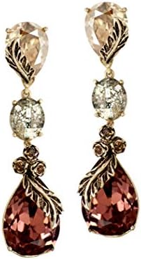 Nine ViceLong Earrings in Swarovski crystals Gold and Maroon
