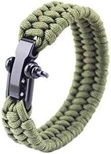 mxdmai Survival Bracelet with Adjustable Stainless Steel Shackle Paracord Wristband Tactical Rope Cord Ultimate Bracelets for Camping Hunting Hiking Army Green 8inch 1PC