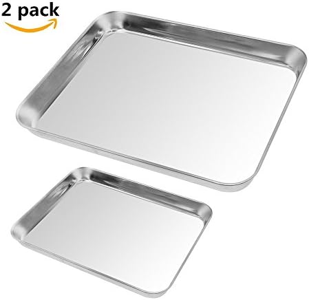 2pack Cookie Baking Sheet, Kuorle Pure Stainless Steel Commercial Bakeware set &amp; Nonstick Baking Pans for Toaster Oven, Non-toxic, Healthy &amp; Dishwasher Safe .