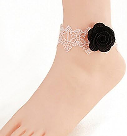 Alvak Black Rose White Lace Women Beach Foot Jewelry Anklet Chain(HSS33)