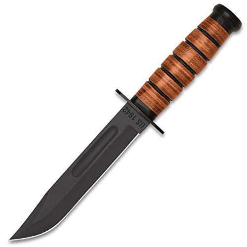 K EXCLUSIVE US 1942 Combat Fighting Knife and Sword Set - Stainless Steel Blades, Non-Reflective Finish, Stacked Leather Handles, Sheaths