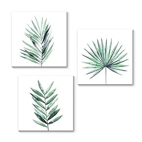 3 Piece Canvas Wall Art for Living Room Bedroom Home Artwork Green Plant Leaf Paintings Ready to Hang - 12"x12"x3 Panels