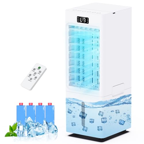Swamp Cooler, 6L Windowless Portable Air Conditioners, 3-IN-1 Evaporative Air Cooler with Remote, 4 Modes & 3 Speeds, 4 Ice Packs, Auto Oscillating, 12H Timer, Quiet Cooling Fan