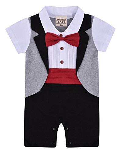 ZOEREA Baby Boy Stripe Suits Bow-Tie Short Sleeve Shirt Infant Jumpsuits (Black 2, Label 90/9-12 Months)