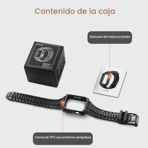 Fullmosa Compatible with Apple Watch Band 44mm 45mm Rugged TPU with Bumper Case and Screen Protector, Compatible with Apple Watch SE3/2/1 Series 9/8/7/6/5/4.45mm Black