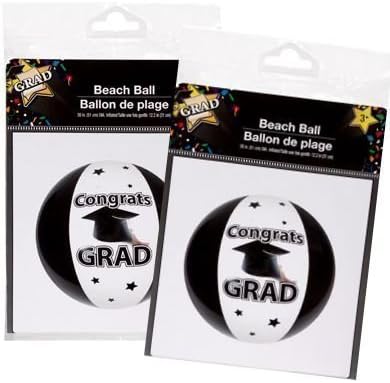 Congrats Grad 12.2 inch Black and White Beach Ball