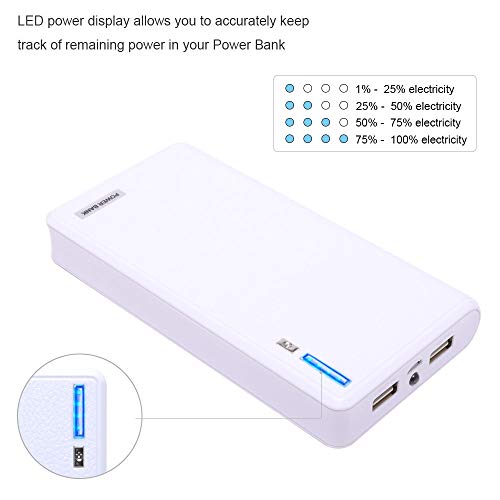VUOHOEG 20000mAh Dual USB Output Portable Charger External Cell Phone Battery Pack Power Bank with LED Light Replacement for Samsung, iPhone, Nexus, Huawei, iPad Mini, More Phones and Tablets- White - Thumbnail 3