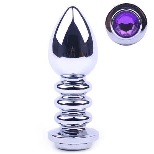 BeHorny Large 11 cms Jewelled Steel Butt Plug with Purple Stone