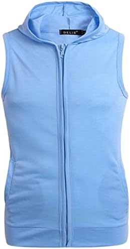 XQS Men's Shirt, Sleeveless Workout Hoodie Zip-up Vests Gym Tank Topsh Sky Blue XL