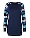 OUGES Women's Long Sleeve Round Neck Patchwork Casual Shirt Tops(Navy,S)