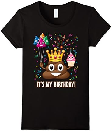 Womens It's My Birthday Poop Emoji T-Shirt Small Black