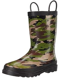 Western Chief Boys Waterproof Printed Rain Boot with Easy Pull on Handles - Camo, 4 M US Big Kid